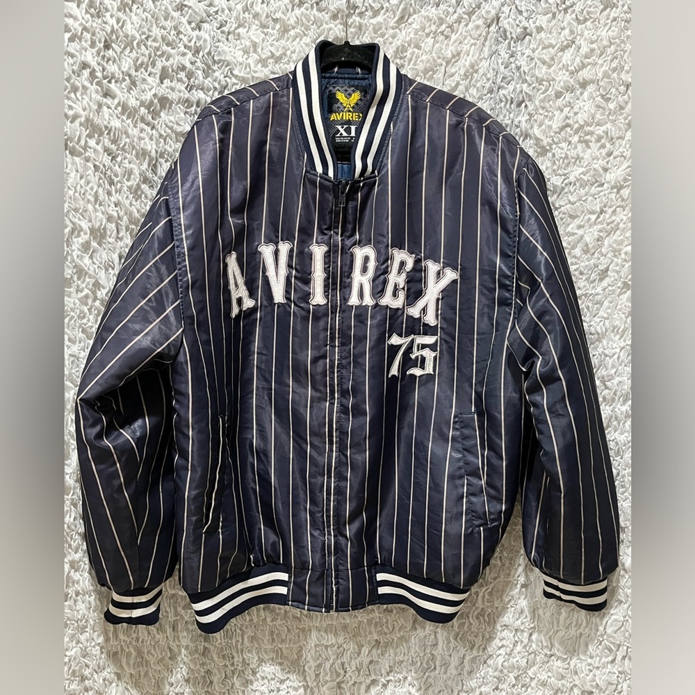 Avirex Men’s Navy Pinstripe Bomber Jacket